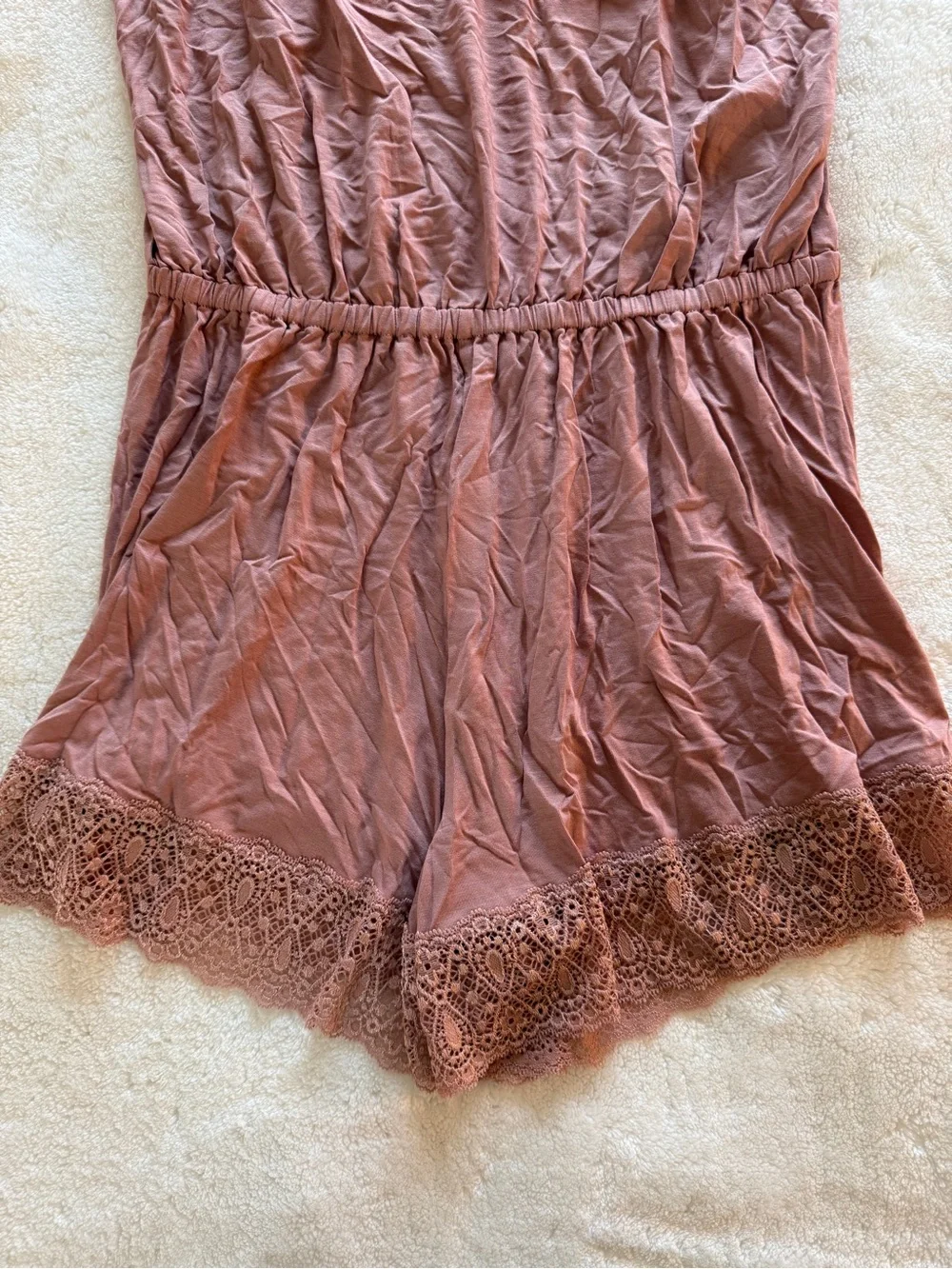 NWT Cosabella Giulia Lace Trim Sleep Romper Teddy in Dusty Rose